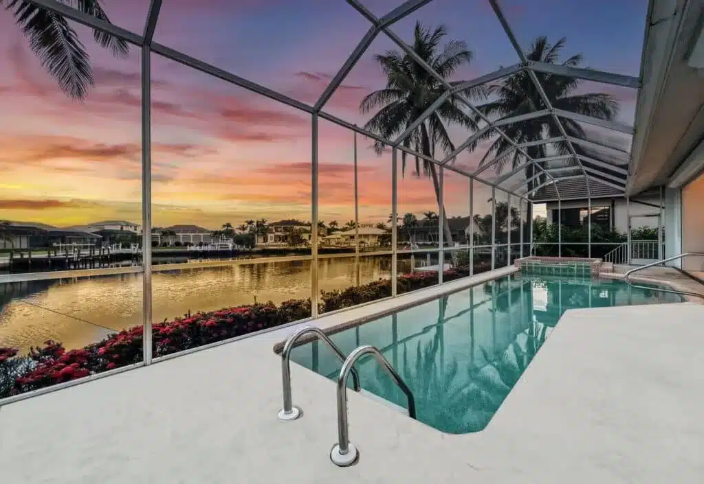 A private pool with beautiful views of the Marco Island canal and not far from great restaurants.