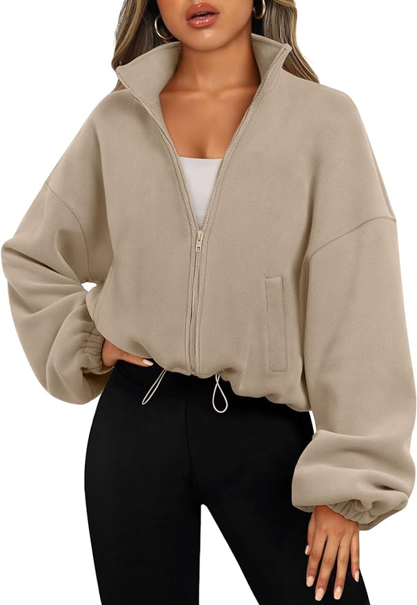 Cropped zip-up in outerwear for women