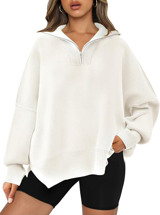 quarter zip oversized sweater - Great for layering winter outfits and pairs well with stylish winter boots.