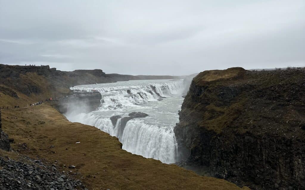 Popular stop on the Golden Circle Iceland and on map, Gullfoss waterfall.