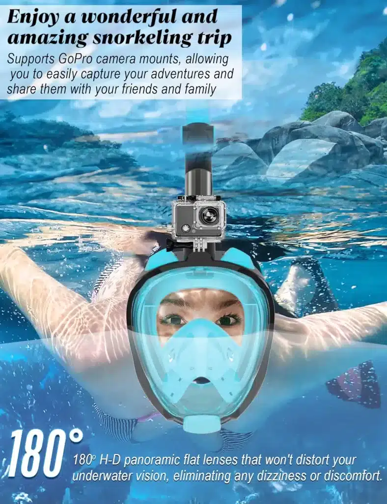 This snorkeling mask also holds your GoPro, a great addition to your packing list.