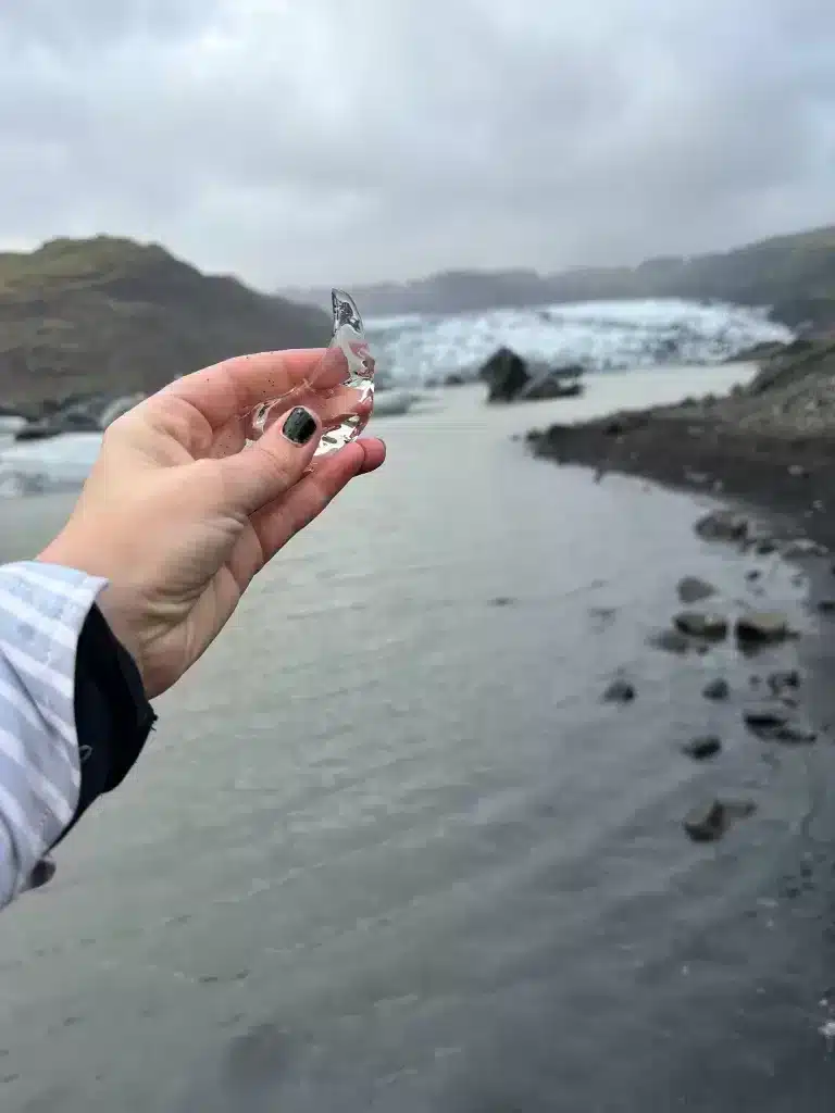 A piece of Solheimajokull glacier on the South Coast tour.