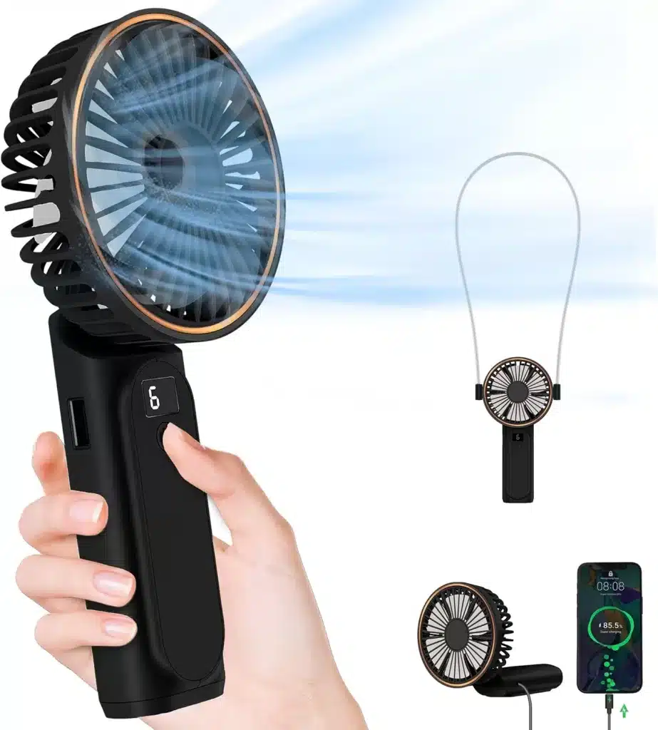 A portable fan for travel to Ireland which can be charged with the G-type power adapter.