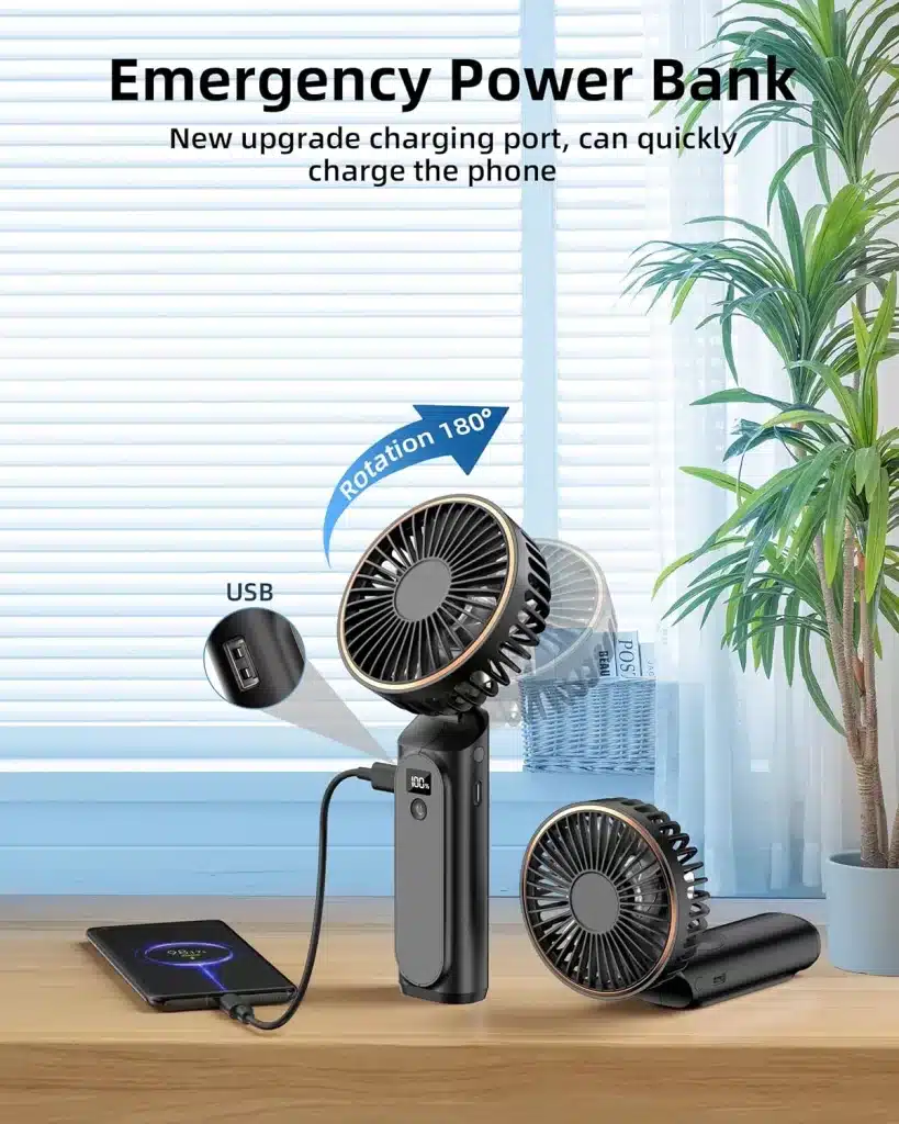 Some like having a portable fan for white noise or air circulation which can be charged with a g-type power adapter. 