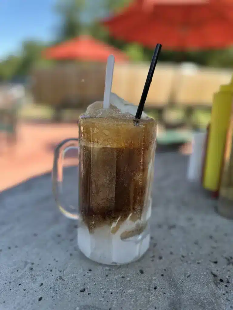 A rootbeer float from The Drive-In, one of Taylors Falls, MN best restaurant with delicious burgers. 