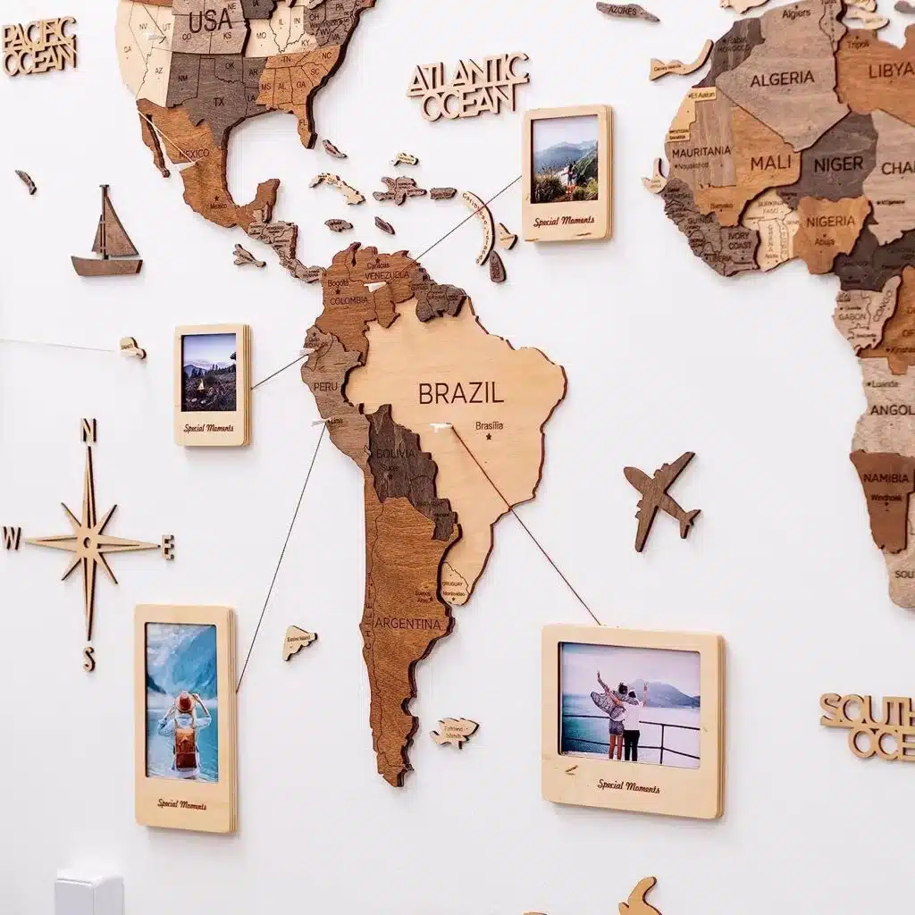 Wooden wall decor is a great gift for the world traveler.