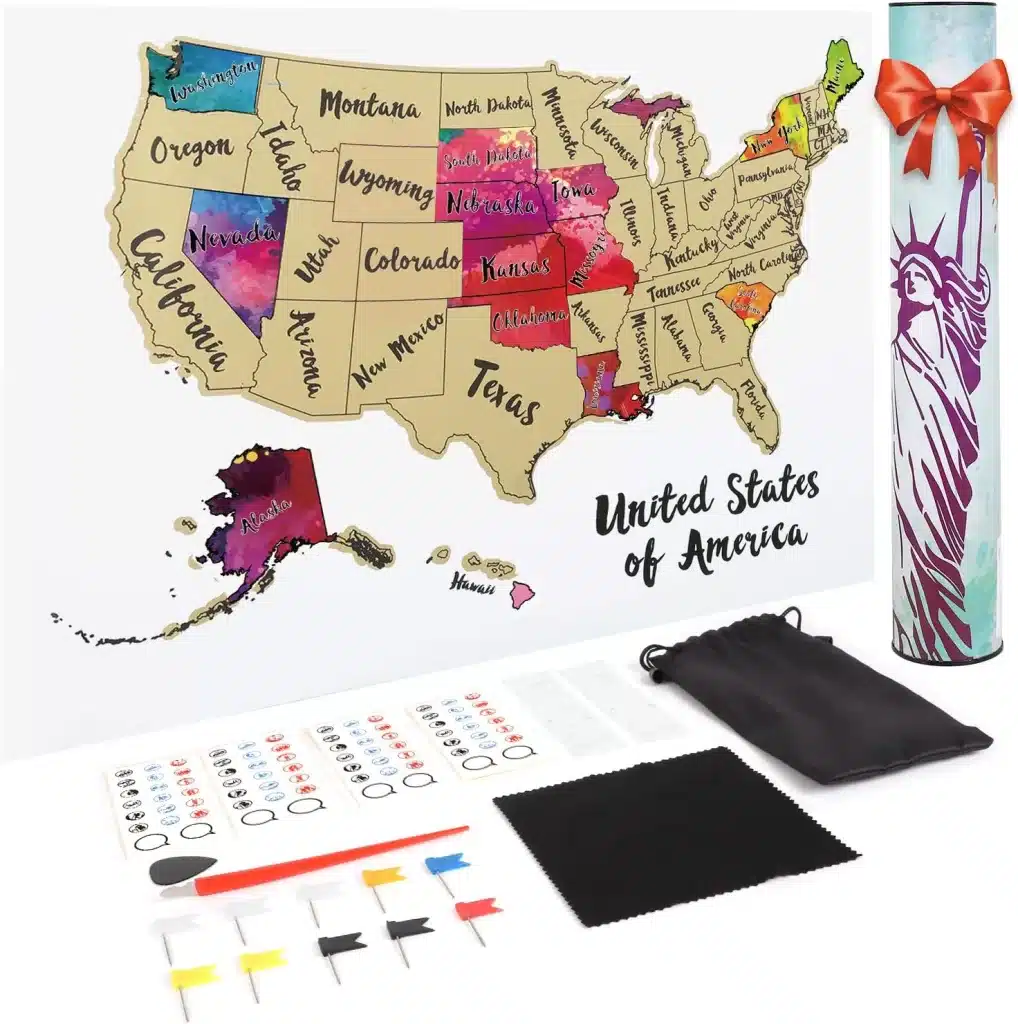 A scratch off map makes a unique gifts for travel lovers and a great Christmas gift for the female traveler. 