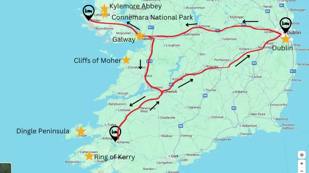 A driving map of our Ireland itinerary and the route we took for our self-drive tour, and Ireland road trip guide. 