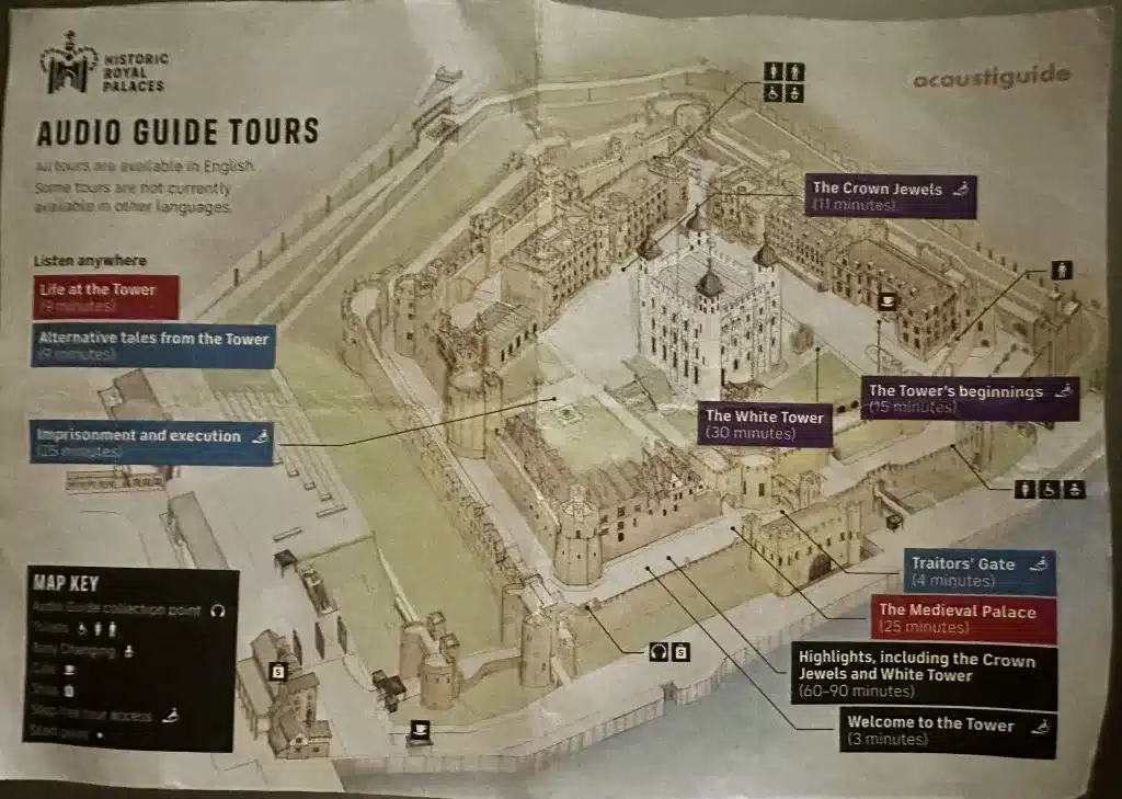 A map of the Tower of London, including where the Crown Jewels are located within its walls. 