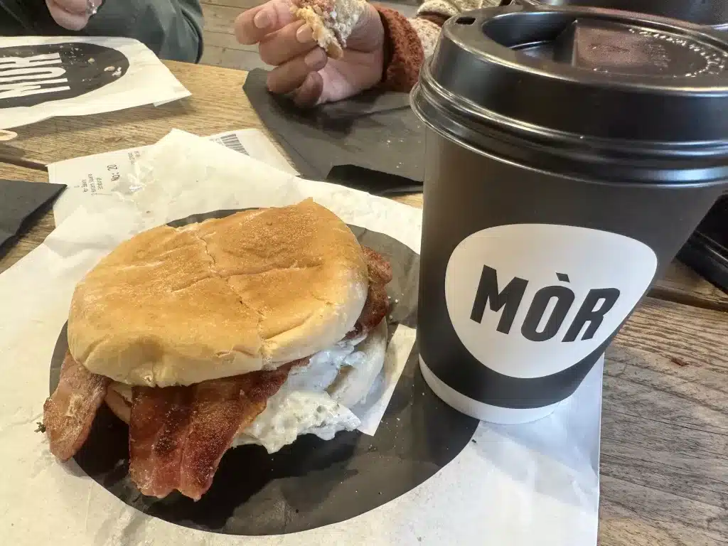 Coffee and breakfast sandwich from More in Edinburgh. 