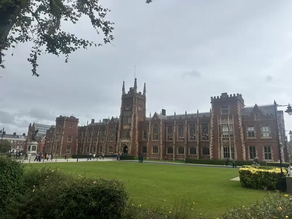 We toured Belfast, UK without a car and took the hop on hop off bus to this university. 